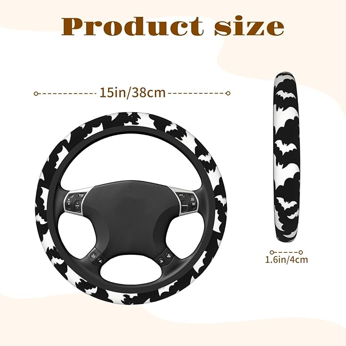 Steering Wheel Cover Accessories Neoprene Cover, Breathable Non-Slip Easy to Install Suitable for Women Men, 14.5-15.5 Inch for Car SUV Van Truck Universal - Bat
