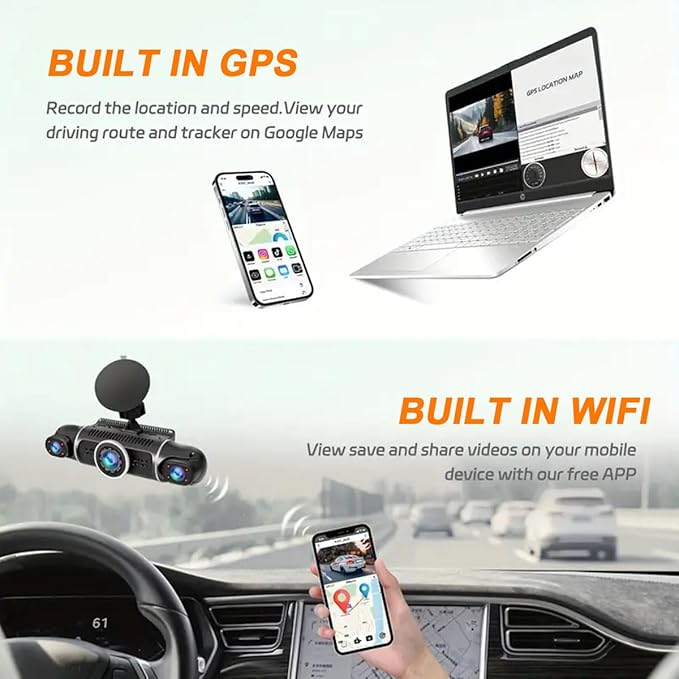 360° Dash Cam Front and Rear View 4 Channel Dash Cam FHD 1080Px4, Inside/Back 170°+2x150°+170° Wide Angle, Free 64GB Card, Built-in WiFi GPS, Night Vision,APP,G-Sensor with 24/7 Parking Mode
