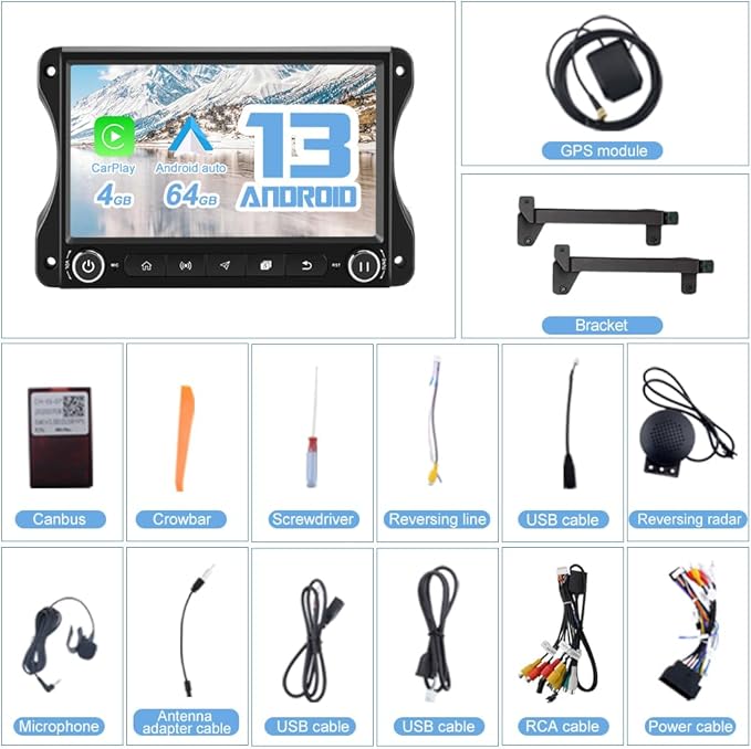 Android 13 Car raido for Jeep Wrangler JL & Gladiator JT 2018-2022, Qualcomm [4GB+64GB] 10 inch Touch Screen Jeep Stereo with Wireless Carplay & Android Auto, GPS/AM/FM/5G WiFi/USB/Bluetooth 5.0/ LTE