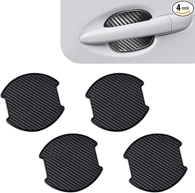 4 PCS Car Door Handle Scratch Protector, 3D Carbon Fiber Car Door Bowl Sticker, 3.9" x 3.9" Cup Protection Guard Stickers, Automotive Paint Modification Accessories (Black #Large)