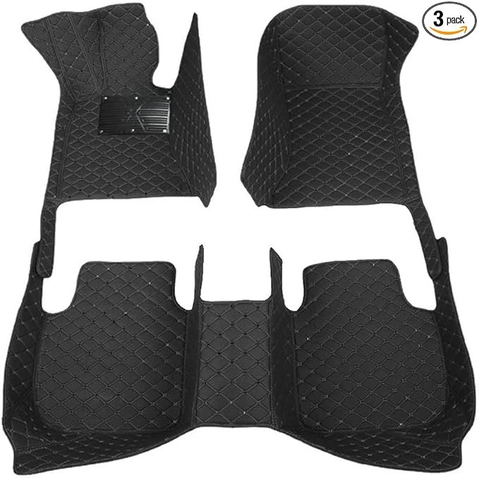 KaiLaiCarCustom Automotive Car Floor Mats for 99.99% Sedan SUV Sports Car Men Women Protection Full Coverage Pads Anti-Slip Leather Floor Lining (Black Mat Black Line, A - Diamond)