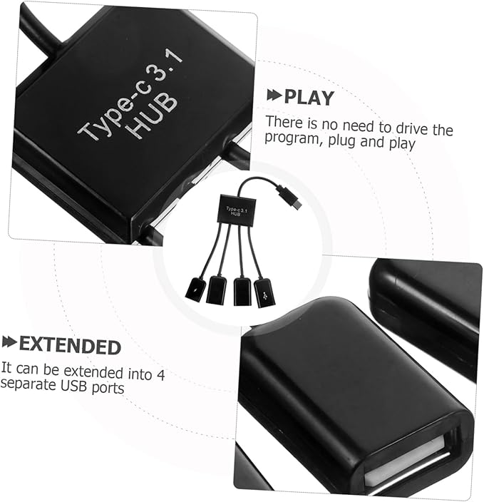 OSALADI 3 Sets 4 Ports Hub Extension Splitter Usbc to USB Adapter Multi-Port USB Charger for Laptop Pc Car Wall OTG No Driver Needed