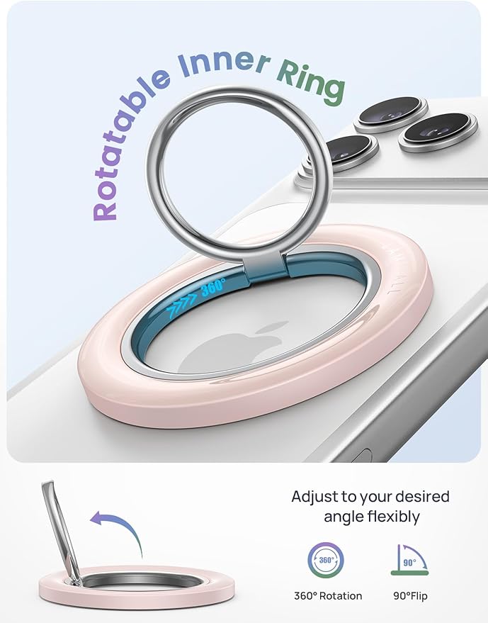 Lamicall for MagSafe Magnetic Phone Ring, 360° Rotating Ring with [Smooth Damping], Crystal Pink Finger Grip Christmas for Girls, Women, Strong Mag Safe Accessories for iPhone 17 Pro Max, All Phones