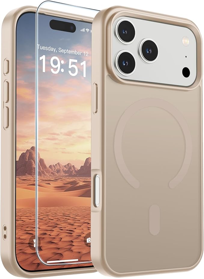 SUPFINE Magnetic for iPhone 17 Pro Case (Compatible with MagSafe)(Military Grade Drop Protection) Translucent Matte Shockproof with Anti-Fingerprint Phone Cover,Desert Gold