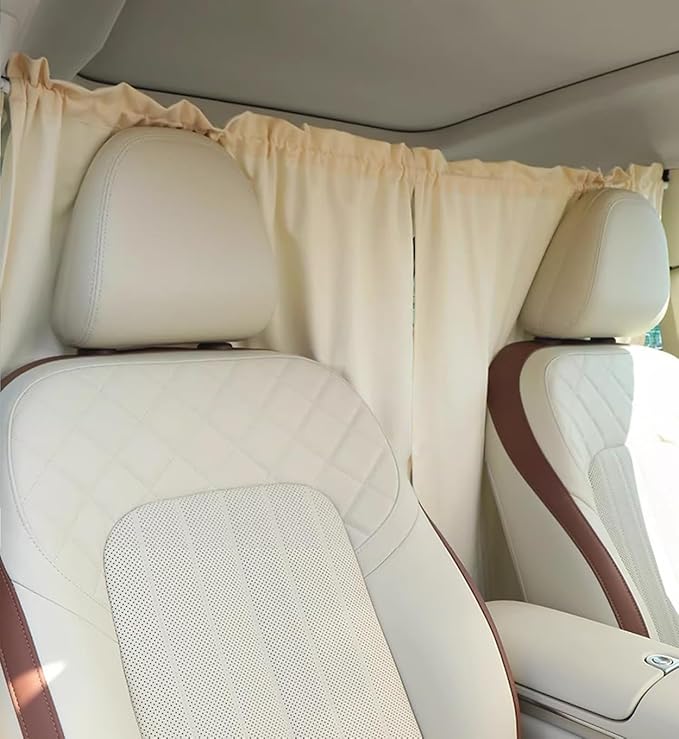 Car Divider Privacy Curtain, Blackout Suede Sun Shade Cover Front & Rear Seat Partition Space Divider Auto Van Truck Interior Accessories for Family Camping Baby Sleeping (Beige, Large)