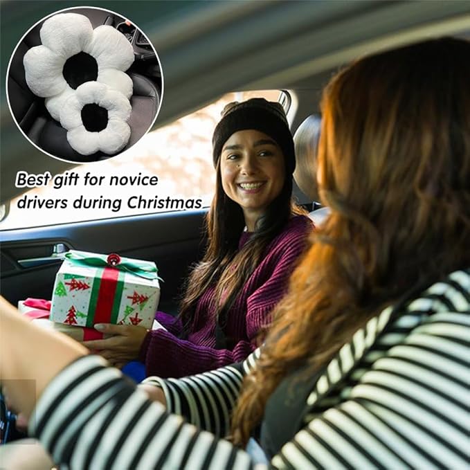 4 Pack Plush Flower Car Headrest Pillow and Lumbar Support Pillow Soft Comfortable Car Headrest Pillow Cute Car Accessories for Car Driving Cute Neck Pillows for Driving Car Decor