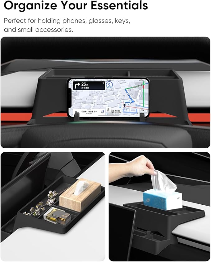 Tesla Cybertruck Behind Screen Storage Tray - Premium Silicone Dashboard Organizer, Custom Fit for 2024-2025 Model, Scratch-Resistant, Easy Installation, and Anti-Slip Design for Secure Storage