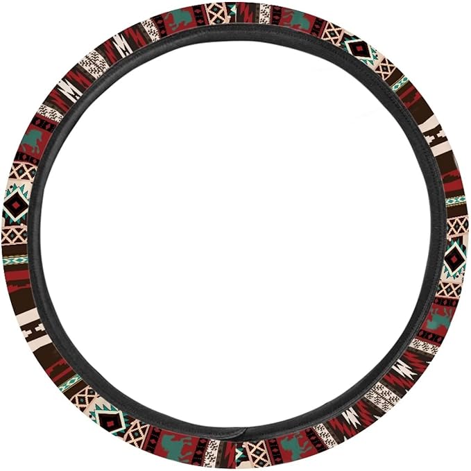 SEANATIVE Red Ethnic Tribes Auto Steering Wheel Cover Universal 14inch-15inch Steering Wheel Covers for Women Car Interior Accessories