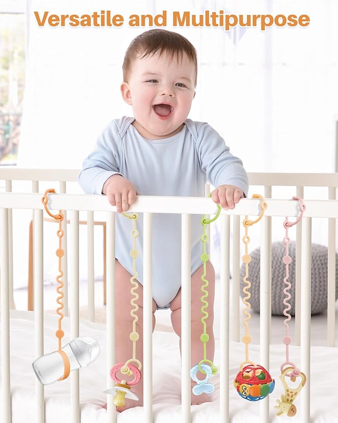 LittleHugs Toy Straps for Baby, Adjustable Toy Holder for Stroller Accessories, Silicone Tether Pacifier Clip, No Throw Travel Essential Leash for High Chair, Car Seat (4 Pack Macaron)