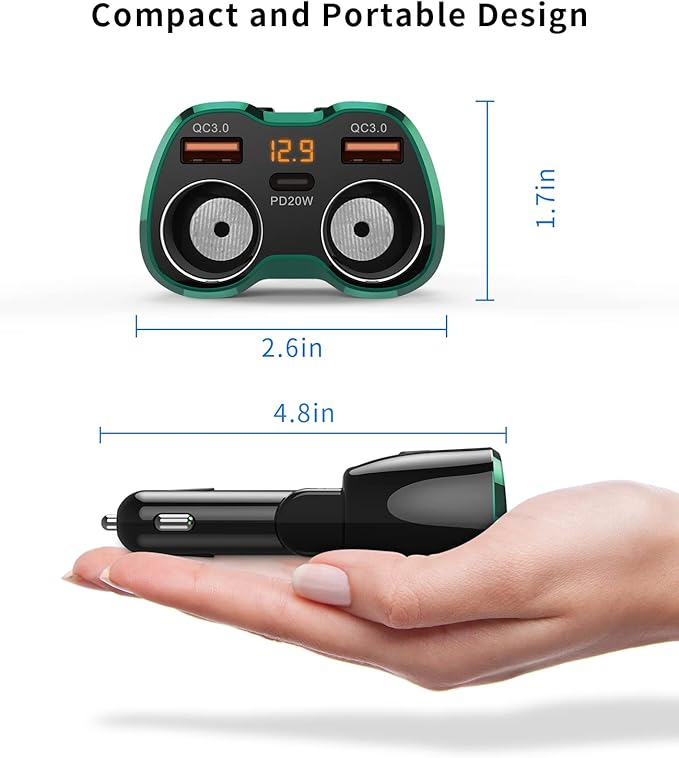 [2025 Upgraded] Cigarette Lighter Splitter, SUPERONE 180W 2-Socket Cigarette Lighter Adapter with Dual QC3.0 and 20W PD USB C Car Charger Splitter for GPS/Dash Cam/Laptop/iPad/iPhone 17/16/15/14/13/12