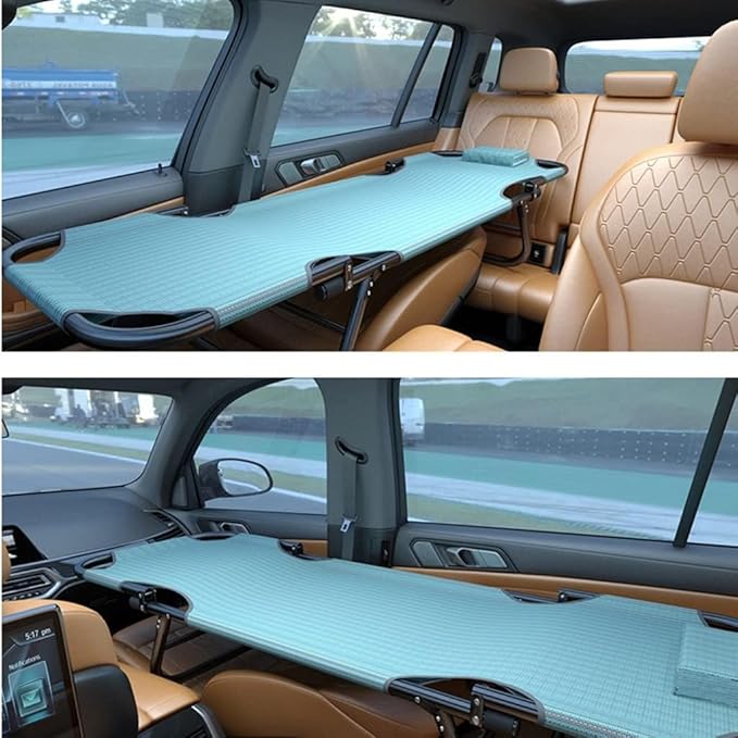 Car Travel Bed, Non-Inflatable Cushion, Universal Car Travel Bed for Rear Seat, Folding Camping Cot for Co-Pilot, Office, and Outdoor Camping Use (Green)