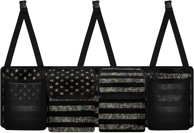 Patriotic Car Backseat Trunk Hanging Organizer for Men Suv Trunk Organizer Green Camo American Flag Cargo Storage Bag,4 Compartments