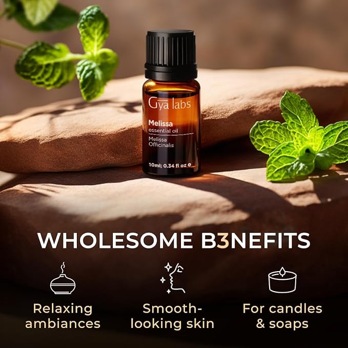 100% Pure Melissa Essential Oil - 0.34 Fl Oz - Melissa Oil for Hair, Skin, Diffuser, Aromatherapy & DIY Candle Making Scent