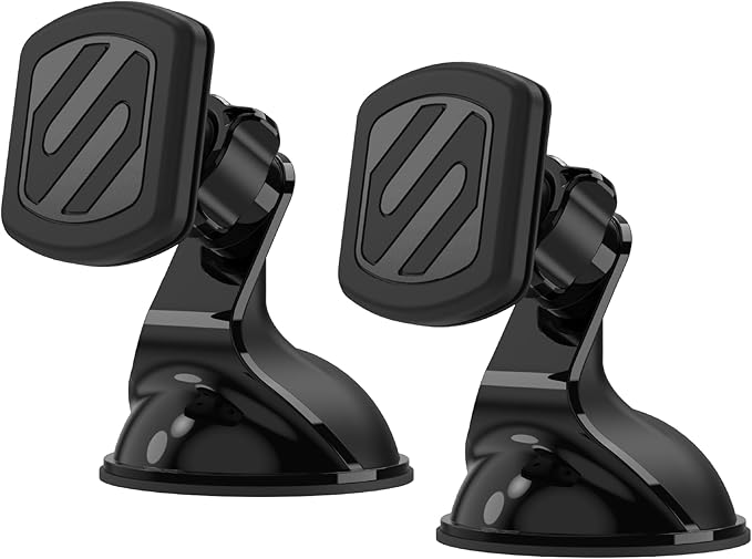 Scosche Extra Strength Suction Car Phone Mount, Magnetic Phone Holders for Your Car Windshield/Dashboard, Car Holder with 360° Rotation, Thick Metal Plate for iPhone and Android, Not MagSafe, 2-Pack