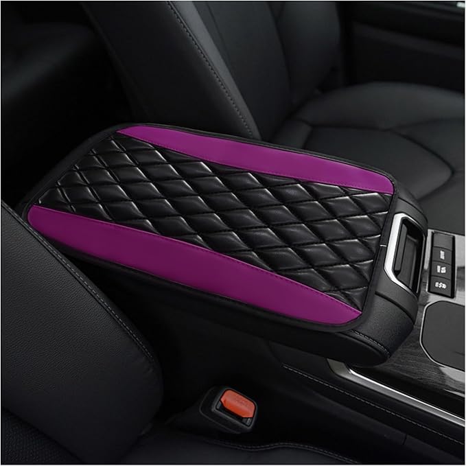 Car Center Console Cushion Pad, PU Leather Waterproof Auto Armrest Box Cover Protector, Comfortable Armrest Seat Box Cover Mat, Universal Car Accessories for SUV Truck (Purple)