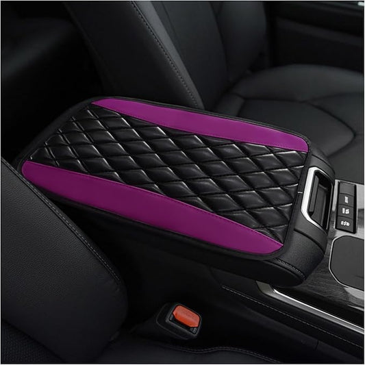 Car Center Console Cushion Pad, PU Leather Waterproof Auto Armrest Box Cover Protector, Comfortable Armrest Seat Box Cover Mat, Universal Car Accessories for SUV Truck (Purple)