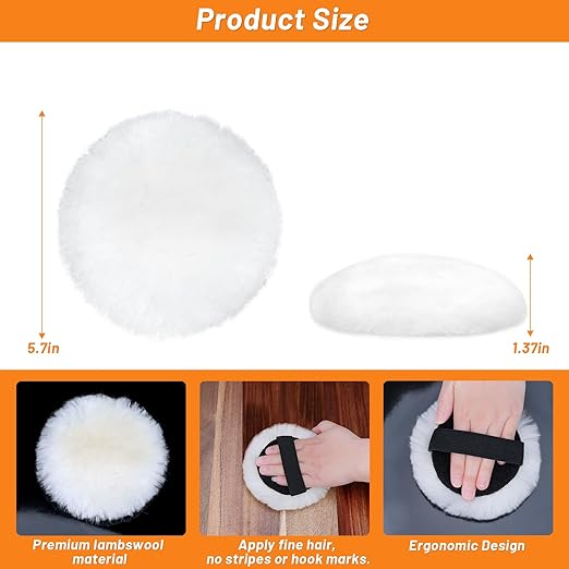 8 Pcs Lambswool Stain Pad 4'' Reusable Wood Stain Applicator Pads Lambswool Wax Applicator Staining Pads for Wood Furniture,Floors,Latex Oil Based Finishes Paints Buffing polishing