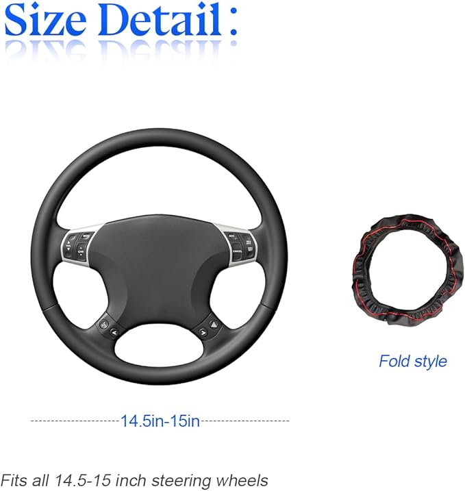 zipelo 14.5"-15" Car Steering Wheel Cover, Auto Interior Wheel Protector with Durable Soft Breathable Anti-Slip Linging Leather, Universal for Vehicles Trucks SUVs Accessories for Women (Style7-Black)