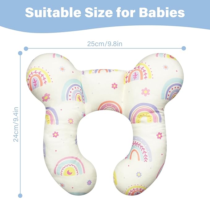 Baby Neck Pillows - Upgraded Toddler Travel Cushion for Toddler Head and Neck, Infant Neck Pillow for Car Plane Stroller Pushchair - Rainbow B