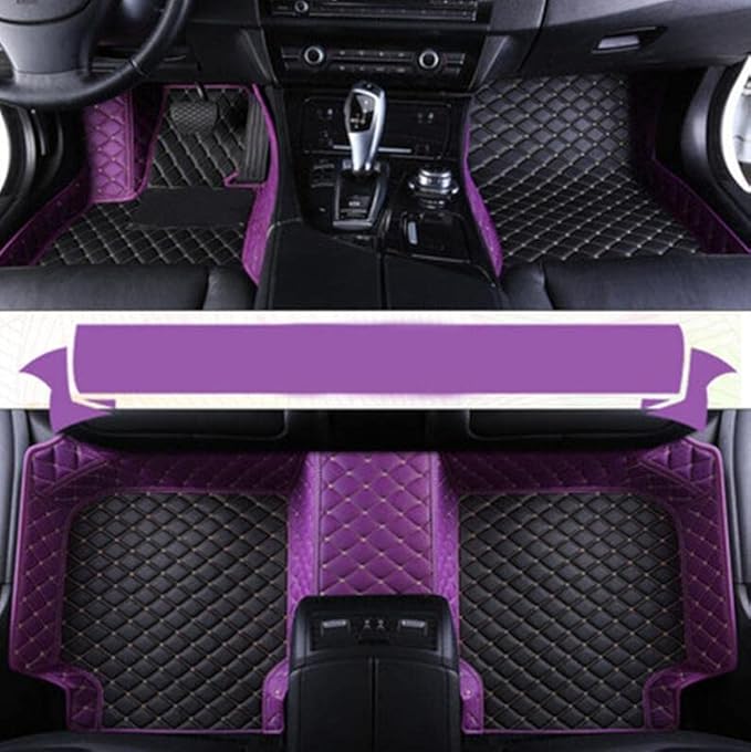Customize Car Floor Mats for 99% Sedan SUV Sports Car All Weather Leather Full Coverage Waterproof Non-Slip Vehicle Lining Pads (Black Purple Stitching)