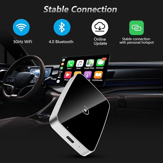 AI Box 3 in 1 Wireless CarPlay Auto Adapter CarPlay Adapter for iPhone&Android Auto,Video Support,TF Card, Magic Box Easy Setup CarPlay Dongle for Factory Wired CarPlay Cars