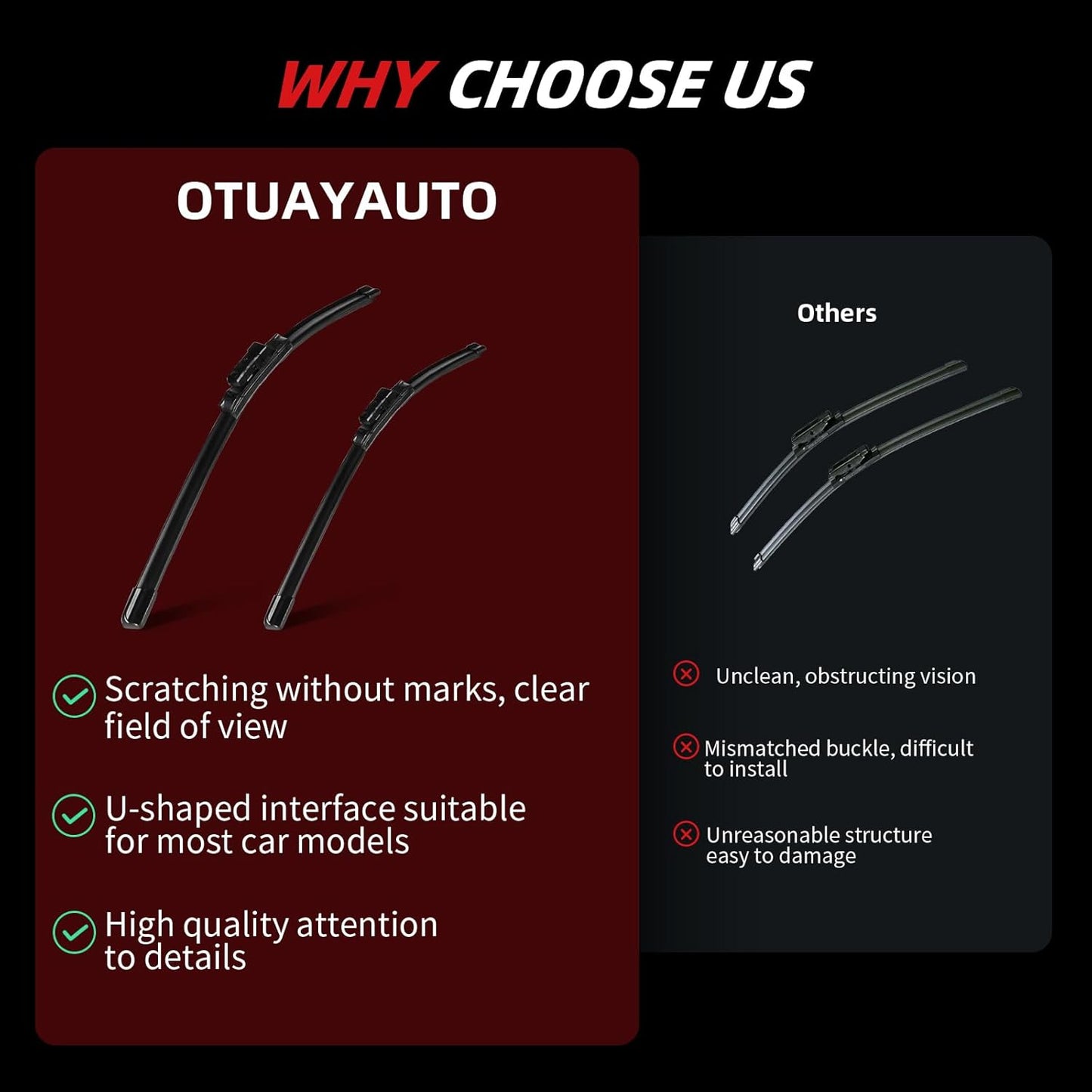 OTUAYAUTO Premium Windshield Wiper Blades - Replacement for Volkswagen Tiguan 2018-2022 - Precision Fit, All-Weather Performance, Front and Rear Wiper Blades, Top Lock - 25"+22"+15" (Pack of 3)