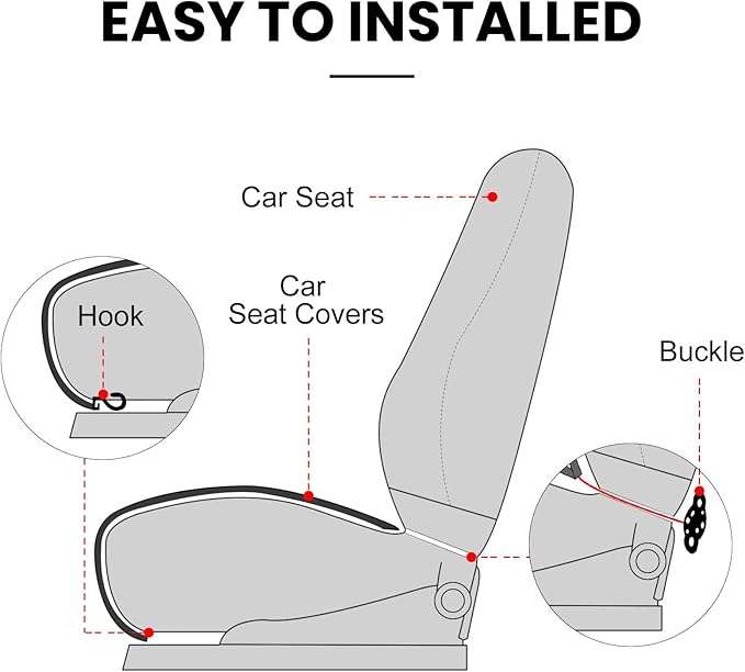 surpassme 2pc Comfortable Car Seat Covers Universal Front Seat Covers for Car Accessories with Storage Pockets, Padded Car Interior Covers for Automotive, SUV, Truck, and Van(Khaki)
