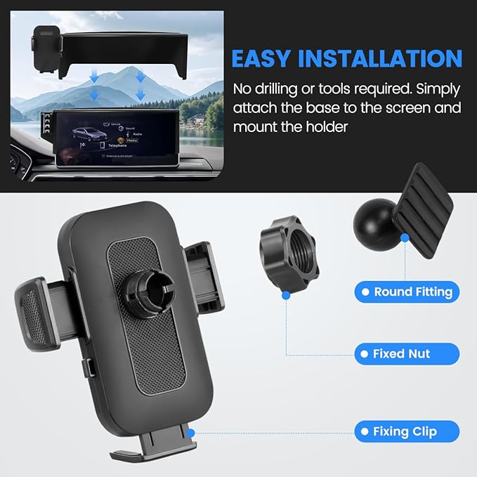 Car Phone Holder Compatible with Audi A4 2020-2025 /A5 2020-2025 /Q5 2021-2025 Auto Interior Accessories 10.1-Inch Screen Fixed Clip, Cell Phone Mount Hands-Free 360° Rotation Dash Mount