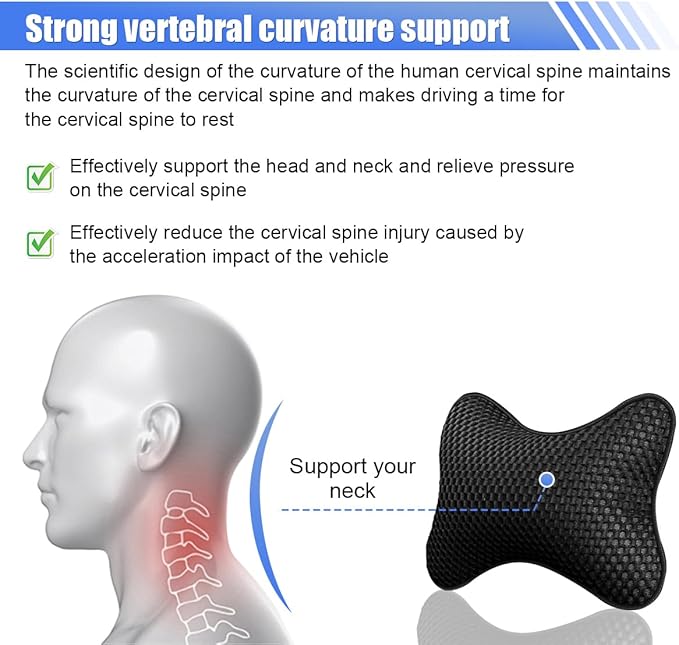 2PCS Car Headrest Pillow, Breathable Leather Car Neck Pillow, Soft Cloud Silk Cotton Neck Support Relief Cushion, Comfortable Automotive Seat Head Rest Pad for Driving Fatigue Relief (Black)