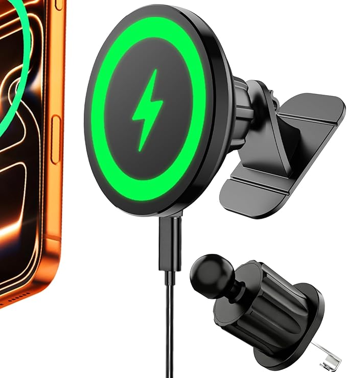 for MagSafe Car Mount Charger, 15W Fast Charging Magnetic Wireless Car Charger, [3000gf Ultra Magnet] Magnetic Phone Holder for Your Car, 360° Air Vent/Dashboard Car Bracket Stand for iPhone & Android