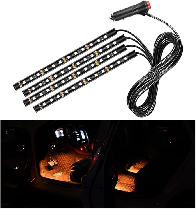 Car LED Strip Light, 48 LEDs RGB Neon Interior Atmosphere Lights, 12V Under Dash Ambient Night Light, Cigarette Lighter Auto Interior Decorative Lamp, Car Accessories (Orange-Yellow)