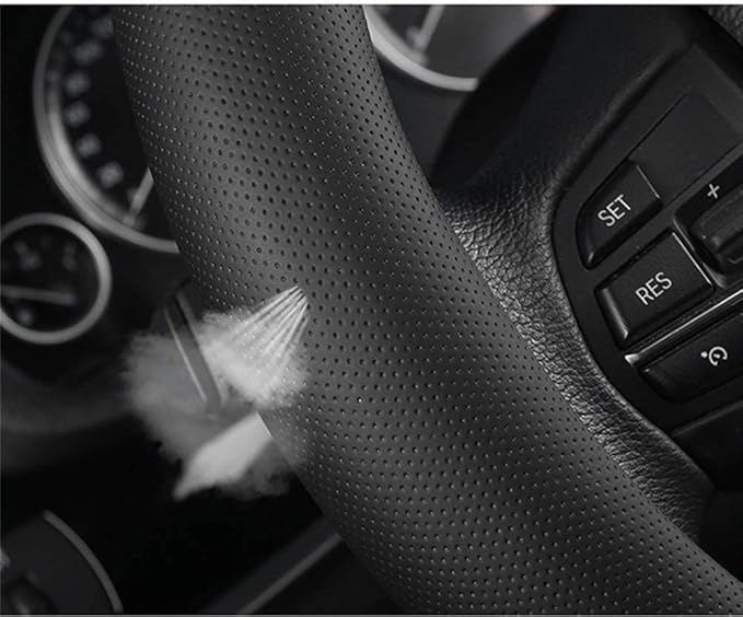 KAFEEK Classic Carbon Fiber Steering Wheel Cover, Universal 15 inch, Breathable Microfiber Leather, Gray