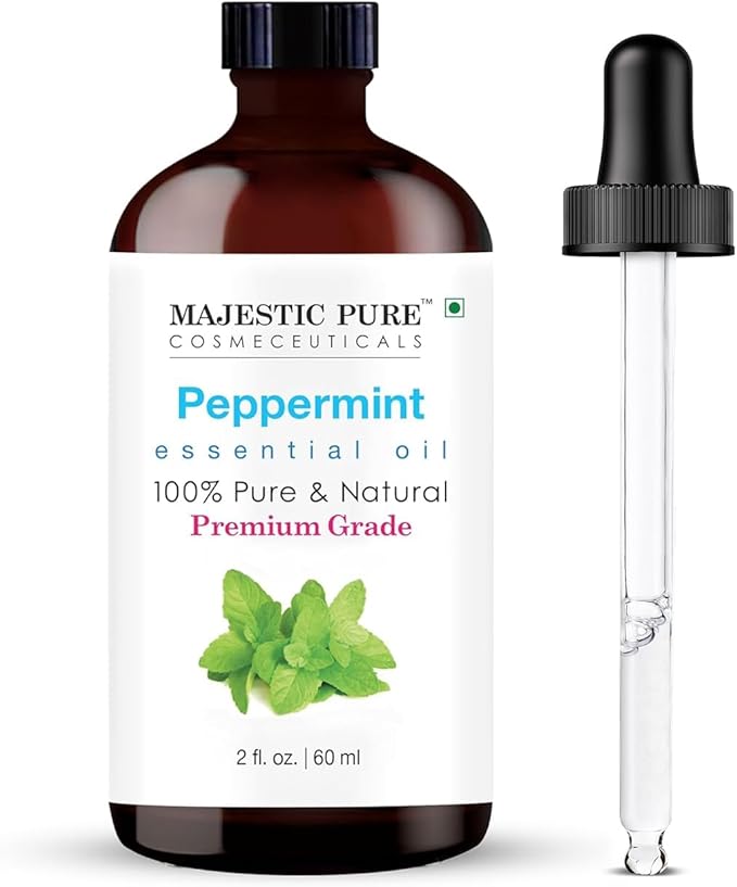 Majestic Pure Essential Oil with Glass Dropper - 100% Pure and Natural - Essential Oils for Diffuser, Aromatherapy, Soap and Candle Making, Peppermint Essential Oil, Peppermint Oil, 2 Fl Oz