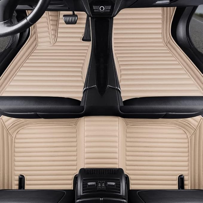 Custom Making Car Floor Mats Compatible with Audi BMW Mercedes-Benz Toyota Lexus Honda Infiniti Nissan Hyundai Kia All Models 2005-2026 (Striped Beige)