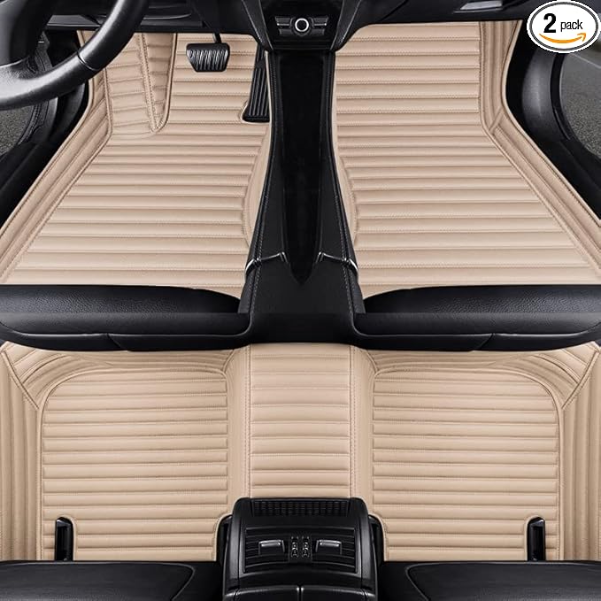 Custom Making Car Floor Mats Compatible with Audi BMW Mercedes-Benz Toyota Lexus Honda Infiniti Nissan Hyundai Kia All Models 2005-2026 (Striped Beige)
