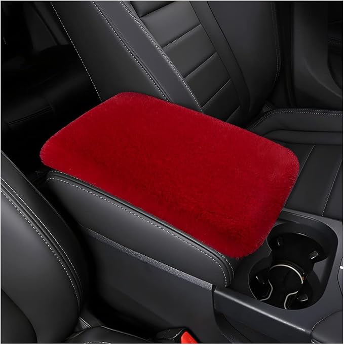 Fluffy Car Armrest Cover, Universal Car Center Console Pad, Car Armrest Seat Box Cover Decor Accessories For Women Men, Armrest Seat Box Cover Protector For Most Vehicle, SUV, Truck, Car (Wine Red)