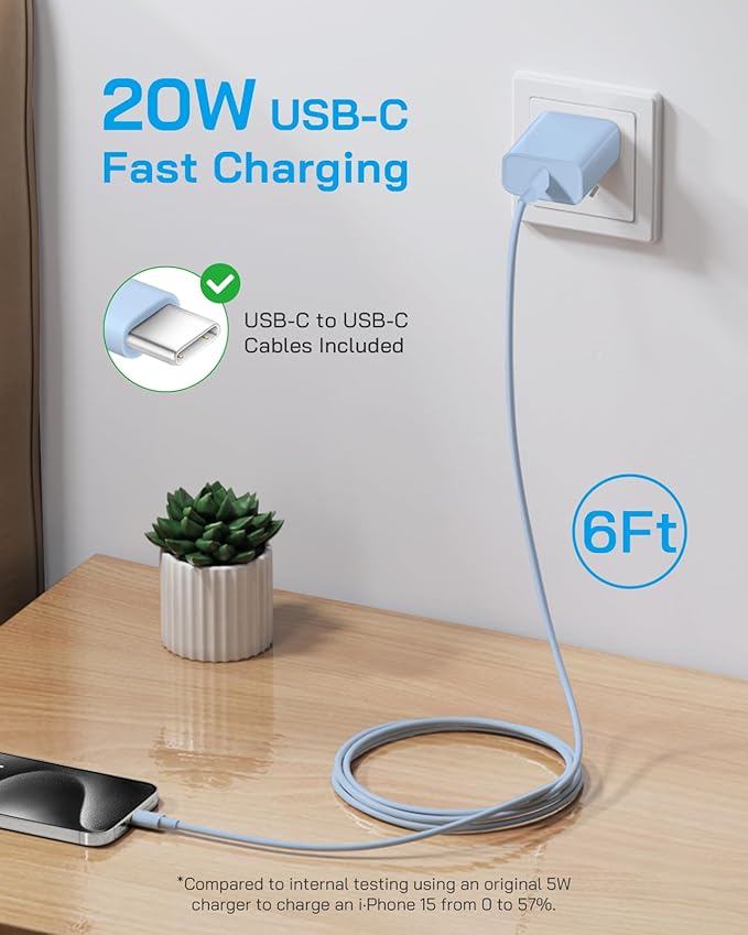 3 Pack AISNI Fast Charger Block Compatible with iPhone 17 16 15 Charger Fast Charging USB C Charger Long Type C Chargers Cord 6 FT for iP17 Air/17 Pro Max/16/15 Pro Max Series and Type C Device-Blue