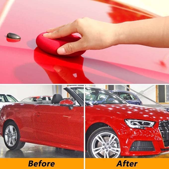Foam Applicator Pads, SPTA 4 Inch Round Shape Side Pressing Hand Polishing Red Sponge Pads Kit Detailing Buffing Pads for Waxing Polishing Paint Ceramic Glass Cleaning, Pack of 10 -HPWR10
