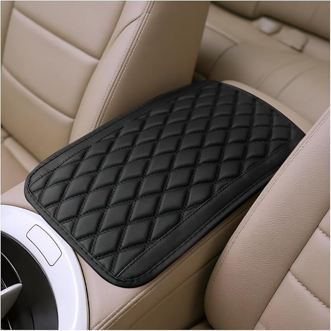 Car Center Console Cover, Scratch-Resistant Leather Vehicle Armrest Seat Storage Box Protector Cushion, Comfortable Automotive Interior Armrest Pad Mat, Universal Fit (Black)