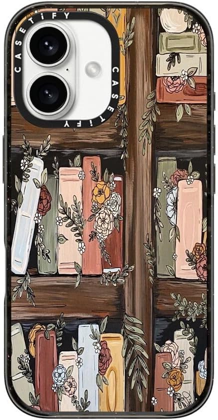 CASETiFY Impact Case for iPhone 16 [Slim / 8.2 ft. 4X Military Grade Drop Protection/Compatible with Magsafe] - Bookshelf Garden - Clear Black