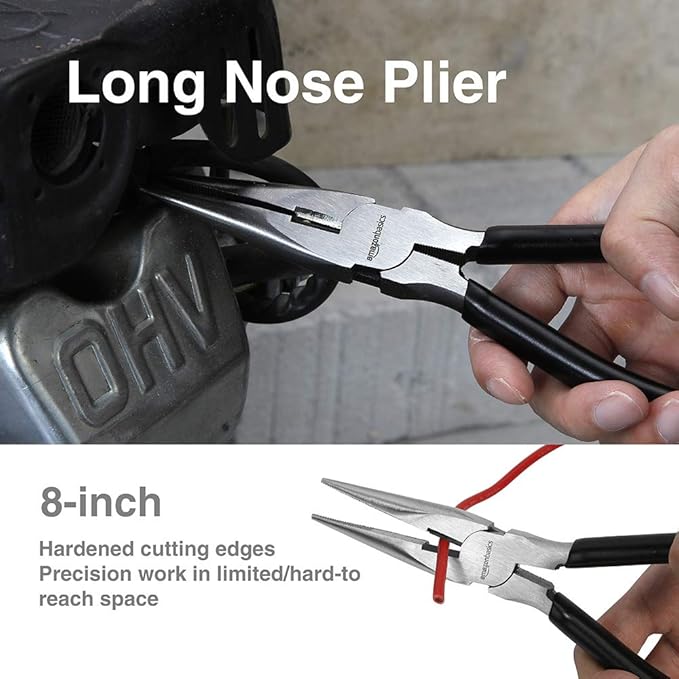 Amazon Basics Pliers Set, Hand Tools for Precision, Cutting Wire Cutter with Needle Nose and Diagonal, Quality Tool Set for Home Maintenance, Set of 4, Black and Silver