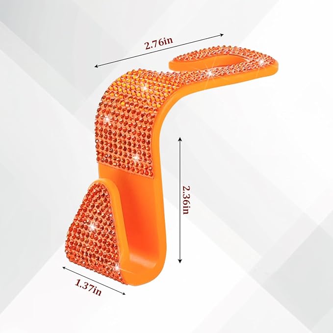 4PCS Bling Car Seat Headrest Hooks, Crystal Rhinestone Vehicle Back Seat Hanger Holder, Auto Interior Headrest Hanging Storage Organizer for Purse Handbag Coat, Universal Fit (Orange)