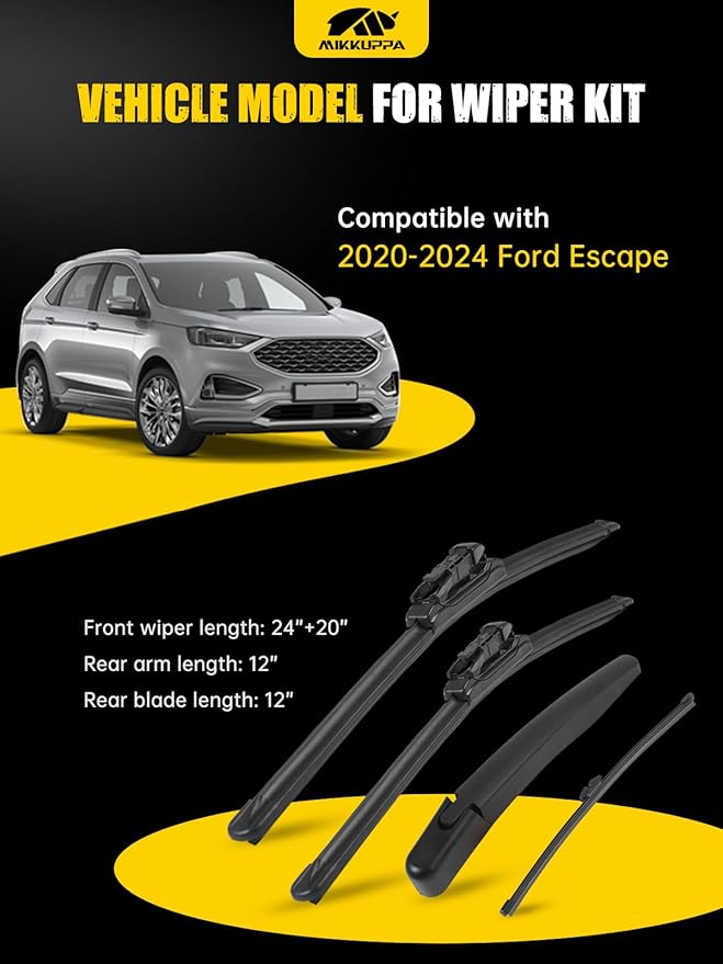 MIKKUPPA 24"/20"/12"/12" Windshield Wiper Blades Replacement for 2020-2024 Ford Escape - Original Factory Quality Front and Rear Wipers Blade Set for My Car - (Pack of 4) Pinch Tab