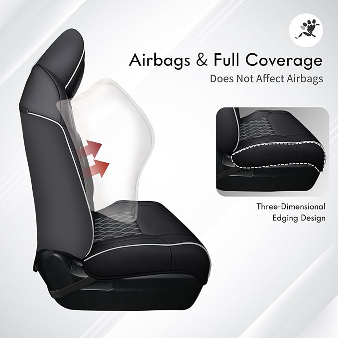 Huidasource Tacoma Front&Back Seat Covers Full Set, Automotive Leather Car Seat Cushion Cover Fit for 2005-2015 Double&Crew Cab 2nd Gen Toyota Tacoma Base SR5 Limited TRD Sport(Full Set/Black&White)