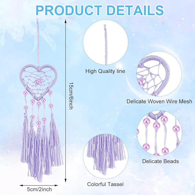 INFUNLY 6 Sets Dream Catcher Kit - Heart Small DIY Dream Catcher Making Kit - Boho Car Charms Pendant Accessories - Rearview Mirror Bag Charm