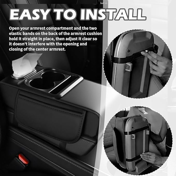 4 in 1 Center Console Cover,Multifunctional Car Armrest Storage Box with Cup Holder& Phone Holder& Car Tissue Holder,7.68 * 13.98" Arm Rest Cover for Cars with 2 Side Pockets