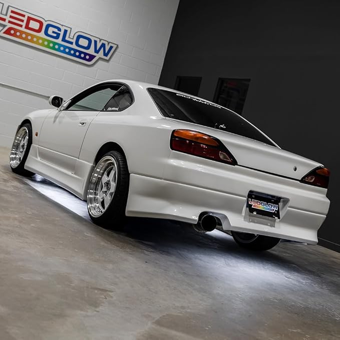 LEDGlow 4pc White LED Flexible Car Slimline Underbody Underglow Accent Neon Lighting Kit - 4 Unique Patterns - Water Resistant, Low Profile Light Tubes - Includes Control Box & Remote