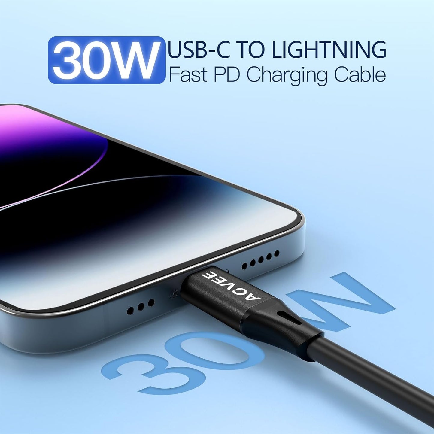 AGVEE 3ft Coiled Short USB to Lightning Charging Cable [MFI Certified] 3A Fast Charger Cord in Car for iPhone 14/13/12/11/XS/8/7/6/5 CarPlay, iPad, iPod, Black