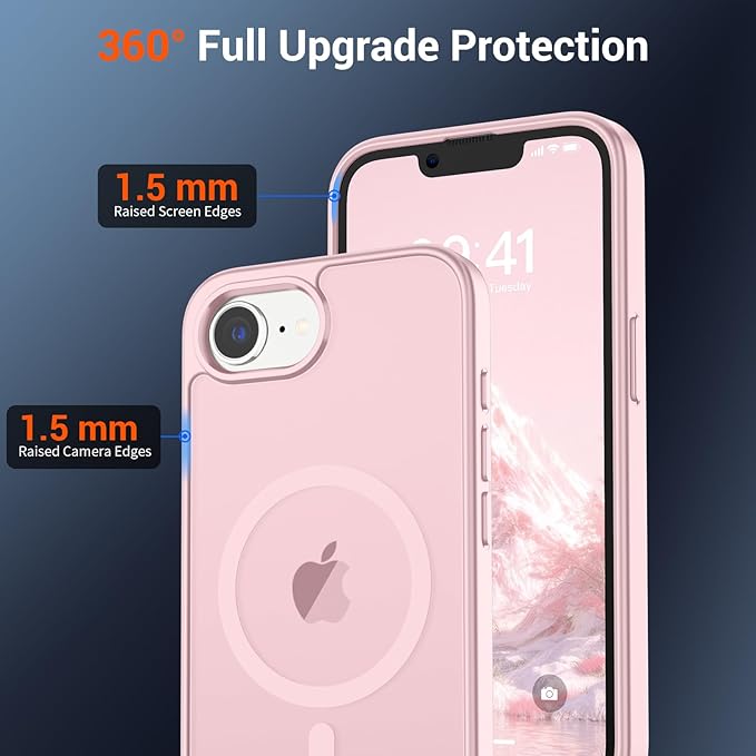 SUPFINE Magnetic for iPhone 17e Case/iPhone 16e Case with Screen Protector (Compatible with MagSafe) (Military Grade Drop Protection) Translucent Matte Shockproof Phone Cover,Light Pink