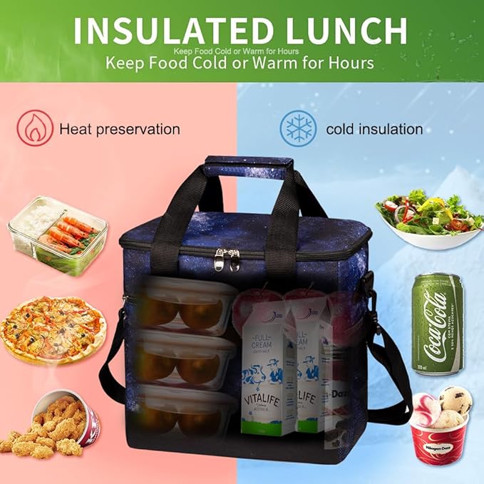iknoe Large Cooler Bag Collapsible 24 Can Insulated Bags Leakproof Lunch Cooler Tote with Multi-Pockets for Adult Insulated Thermal Bag for Beach, Picnic, Office Work, Galaxy